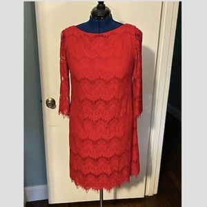 Women's Red Cocktail Lace Shift Dress Size 14
